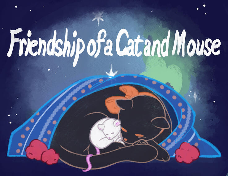 Reimagining of the fairy tale 'Friendship of a Cat and Mouse', 10 x 10 front cover