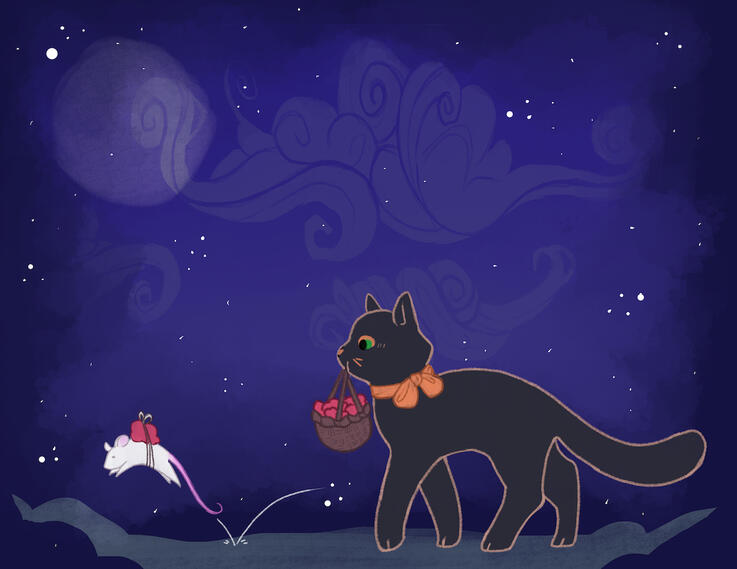 Reimagining of the fairy tale 'Friendship of a Cat and Mouse', 10 x 10 back cover