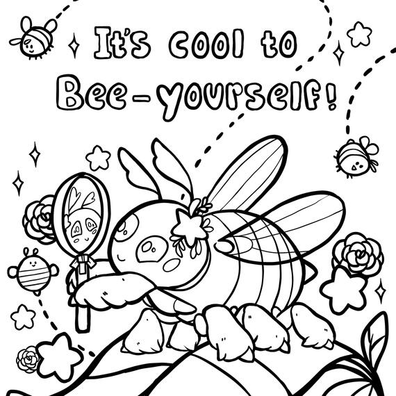 Coloring book page: Bee, 8 x 8