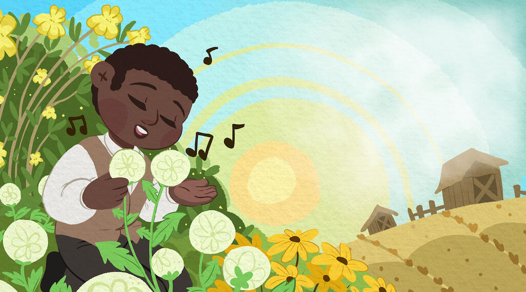 Educational Illustration: George Washington Carver, 2 page spread, 21 x 11